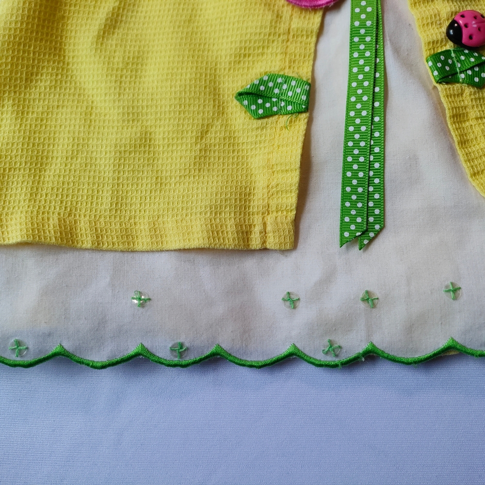 Yellow Dress with Pink Flower and Green Accents - Picture 5 of 6